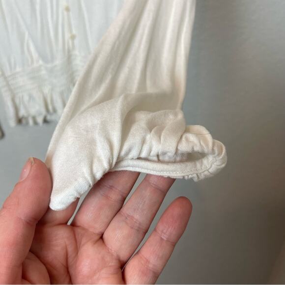 NY&Co Bright Cream Faux Button Down Stretchy Top w/ Lace Back Panel Size M - Picture 6 of 8